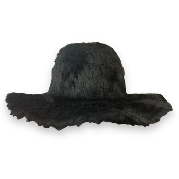 Vintage 70s Black Fur Wide Brim Hat Hippie Boho